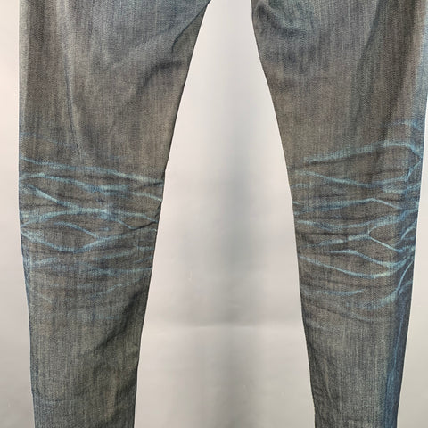 DIESEL Size 30 Blue Distressed Cotton Blend Zip Fly Jeans