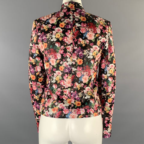 NEIMAN MARCUS Size XS Black Multi-Color Leather Floral Biker Jacket