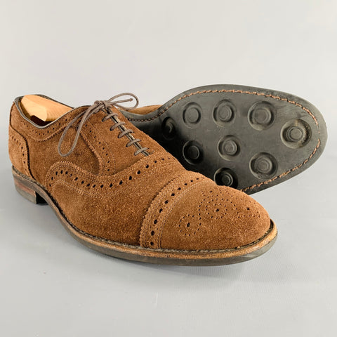 ALLEN EDMONDS Size 10.5 Strand Brown Perforated Suede Cap Toe Oxford Shoes