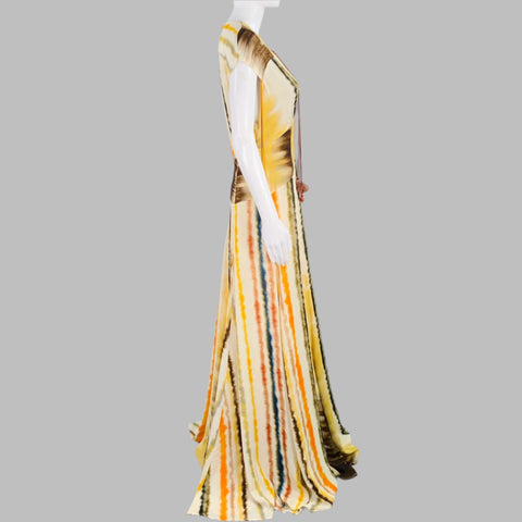 SILVIA TCHERASSI Size S Marion Cream Multi Color Viscose Tie Dye Sleeveless Long Dress