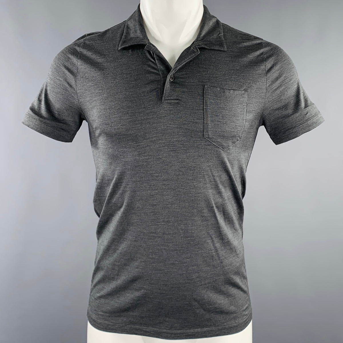 PRADA Size S Grey Shimmery Short Sleeve Polo – Sui Generis 