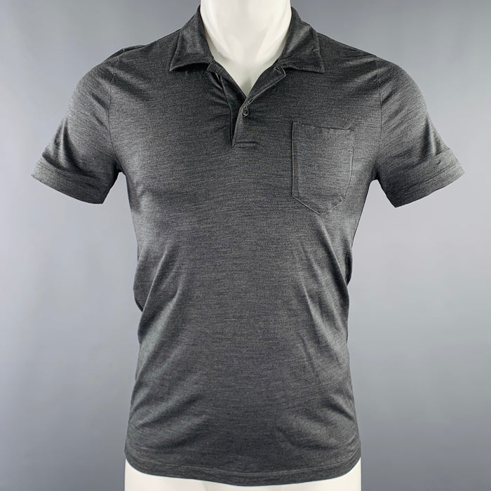PRADA Size S Grey Shimmery Short Sleeve Polo