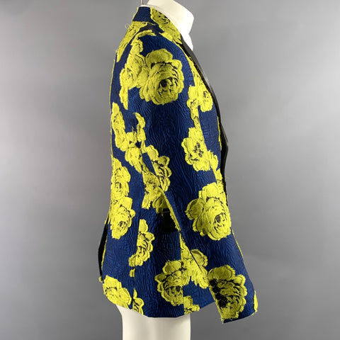 TAILORED RECREATION Chest Size 36 Blue Yellow Jacquard Tuxedo Sport Coat