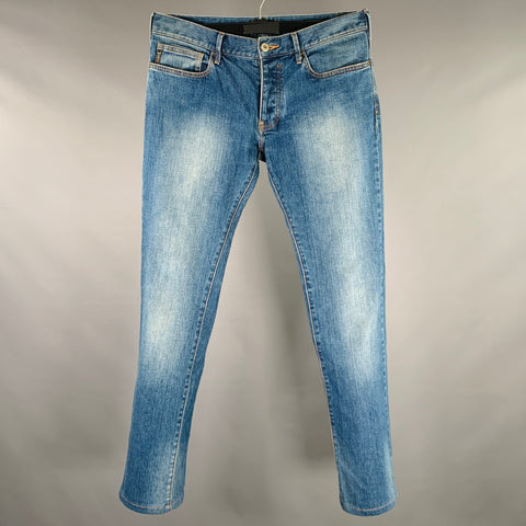 ARMANI JEANS Jean à braguette boutonnée en mélange de coton bleu Taille 32