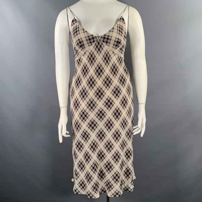 MARC JACOBS Size 8 Beige Brown Silk Plaid Slip Knee-Length Dress