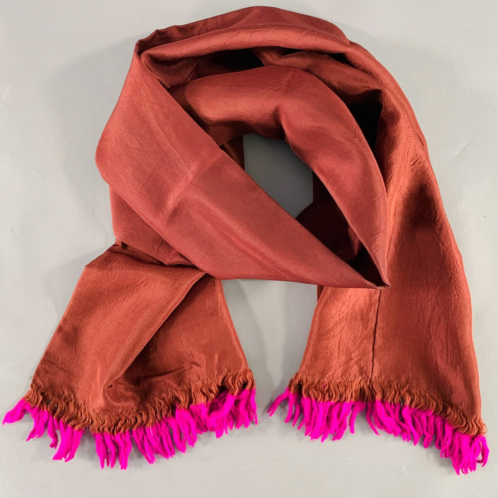 DRIES VAN NOTEN Brown Fuchsia Fringe Silk Scarf