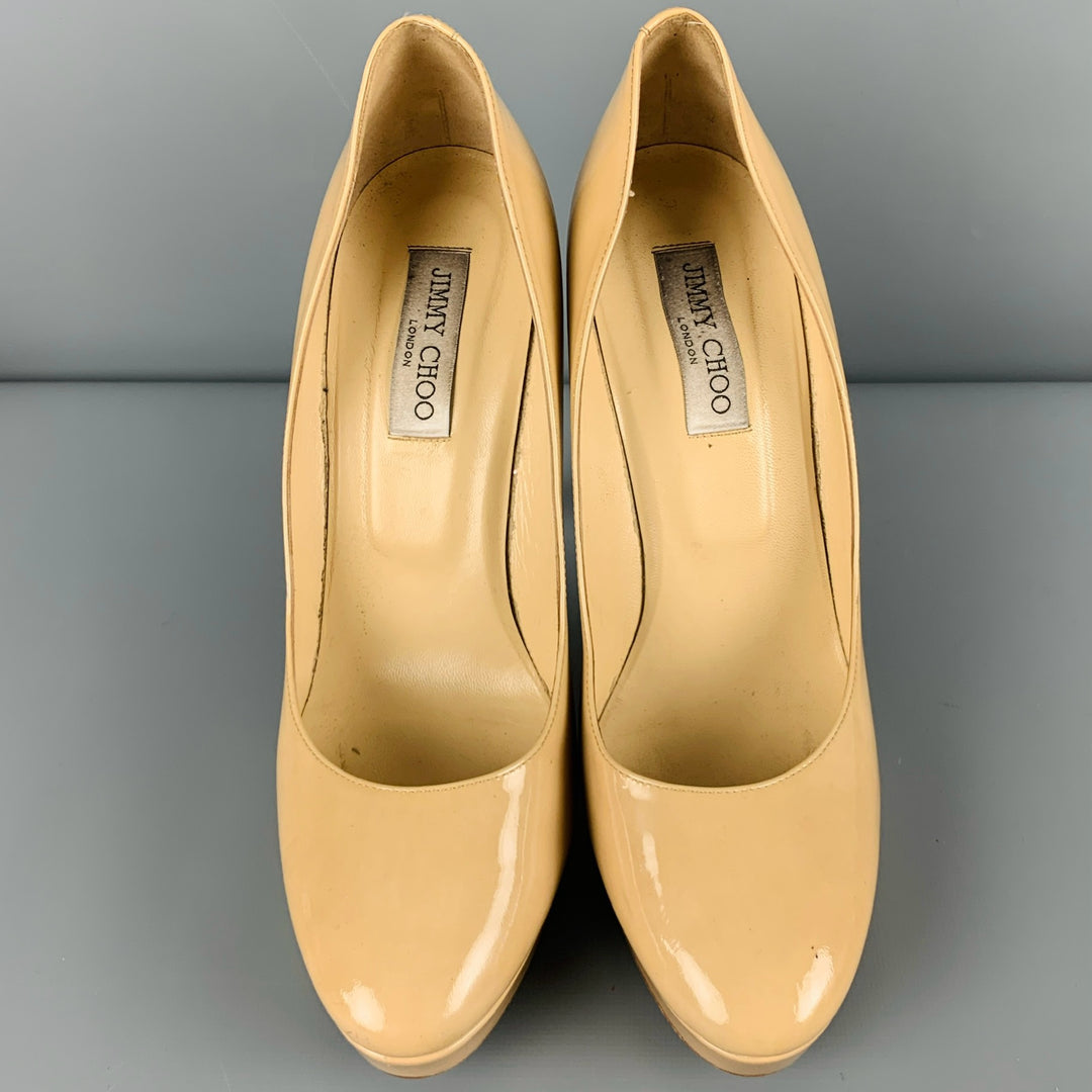 JIMMY CHOO Zapatos de tacón con plataforma de charol beige Talla 12