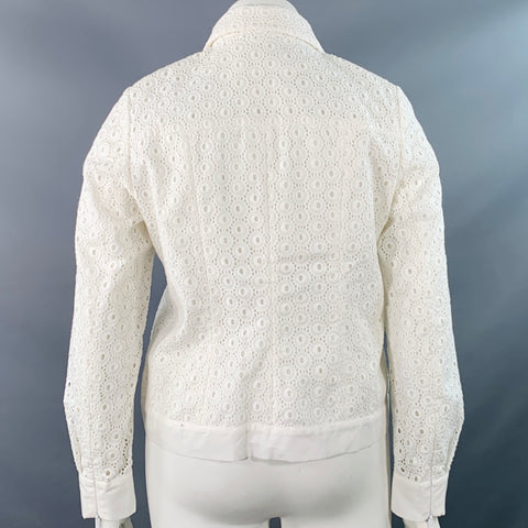 ANNE FONTAINE Size L Ugoline White Cotton Eyelet Hidden Zipper Trucker Jacket