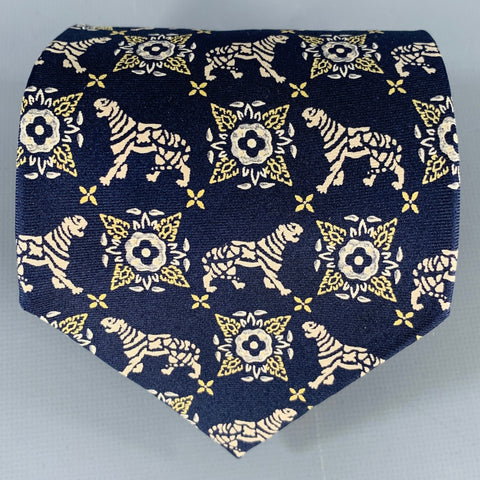 KRIZIA UOMO Navy Beige Tigers Silk Tie