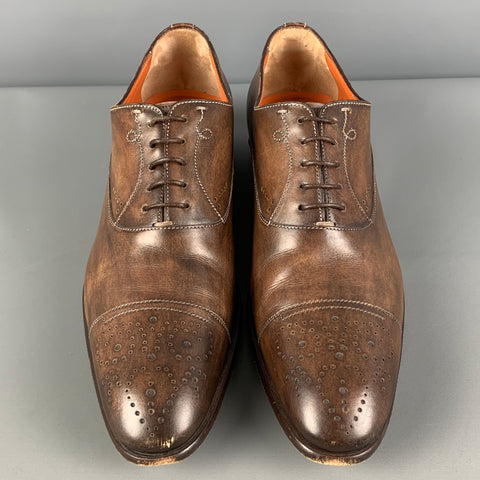 SANTONI Taille 7 Chaussures à lacets en cuir perforé bruni marron