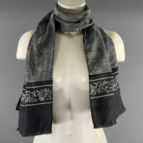 HAIDER ACKERMANN Black White Geometric Silk Scarves