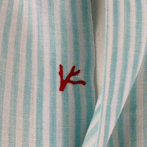 ISAIA Size XL Blue White Stripe Linen Cotton Roll Tab Long Sleeve Shirt