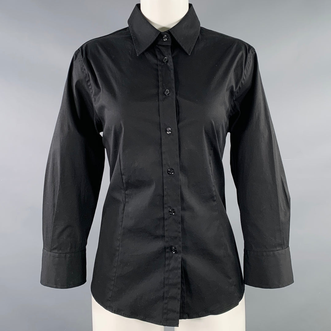 CAROLINA HERRERA Size 8 Black Cotton Spread Collar Shirt