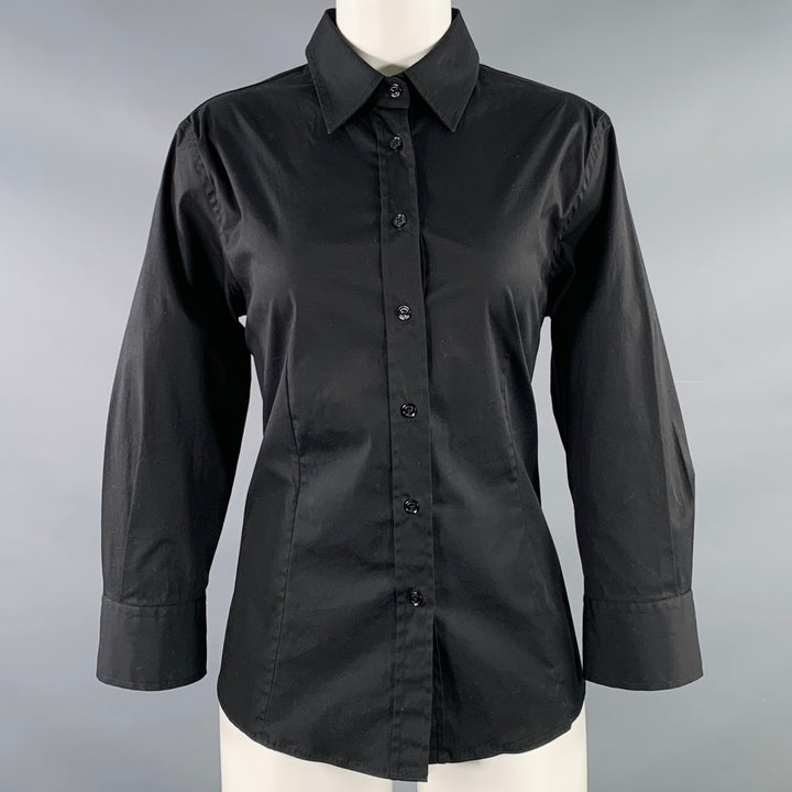 CAROLINA HERRERA Size 8 Black Cotton Spread Collar Shirt
