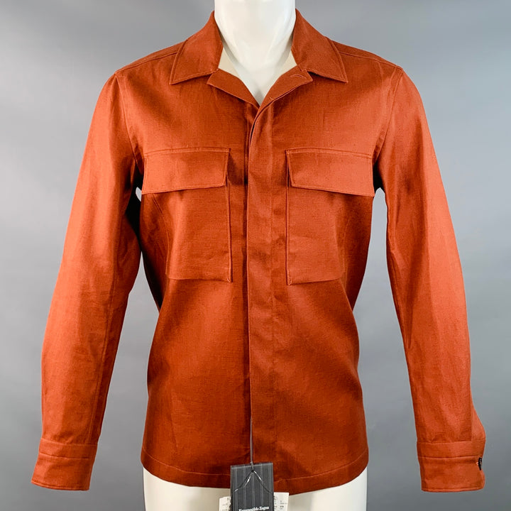 ERMENEGILDO ZEGNA Size S Brown Rust Linen Two Pockets Button Up Jacket