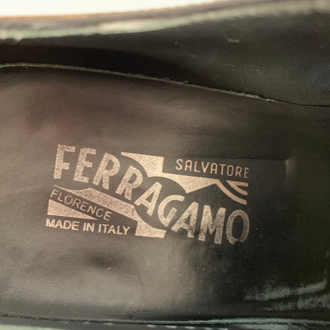 SALVATORE FERRAGAMO Size 10.5 Black Leather Cap Toe Lace-Up Shoes