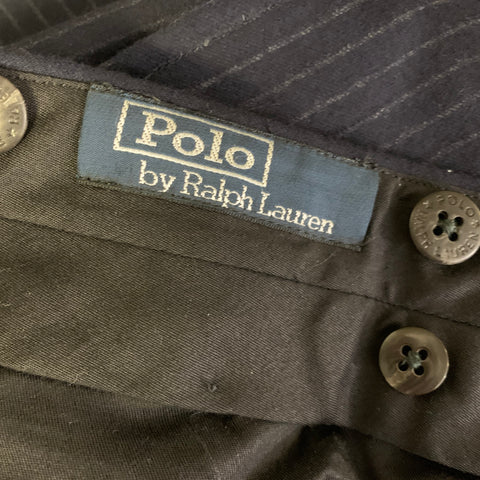 POLO Chest Size 44 Navy Light Grey Pinstripe Wool Notch Lapel 38 30 Suit