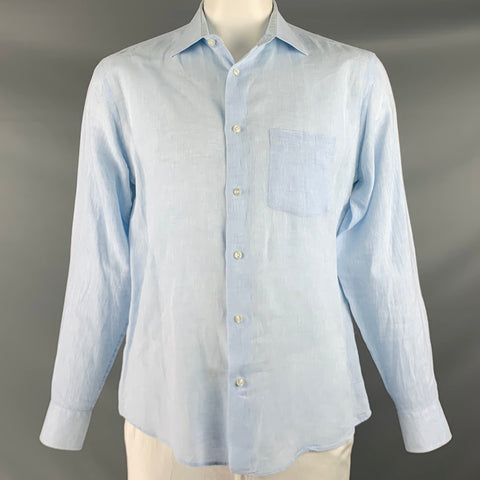 SAKS FIFTH AVENUE Size L Blue Linen Button Up Long Sleeve Shirt