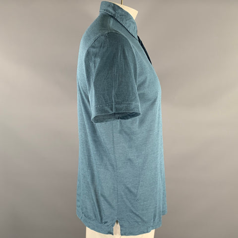 BRIONI Size XL Blue Textured Cotton Polo