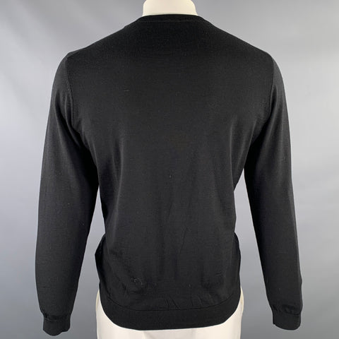 HUGO BOSS Size XL Black Knitted Wool Crew-Neck Pullover