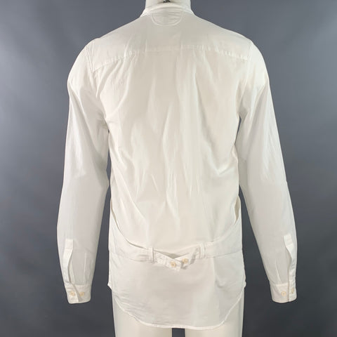 HELMUT LANG Size S White Cotton Collarless One Pocket Long Sleeve Shirt