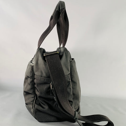 GUCCI Black Guccissima Monogram Nylon Leather Trim Top Handles Messenger Bag