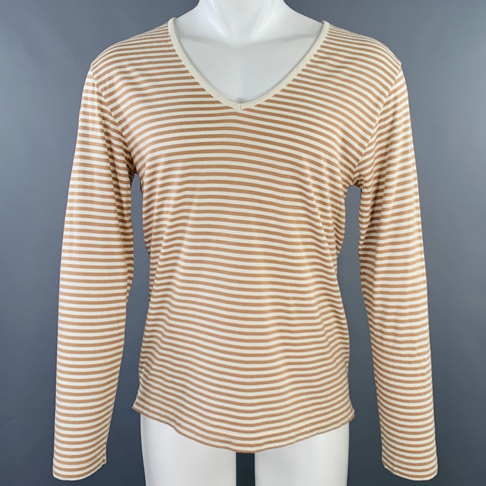 DRIES VAN NOTEN Size S Beige Cream Stripe Cotton Blend Long Sleeve T-shirt