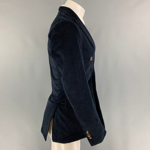 DOPPIAA Size 36 Navy Corduroy Cotton Double Breasted Sport Coat