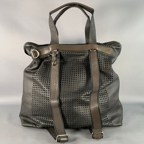 DOLCE & GABBANA Black Brown Perforated Leather Overnight Backpack Bag