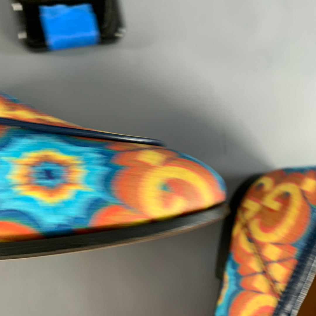 GUCCI Size 7 Orange Blue Coated Canvas Leather GG Print Horsebit Loafers Flats