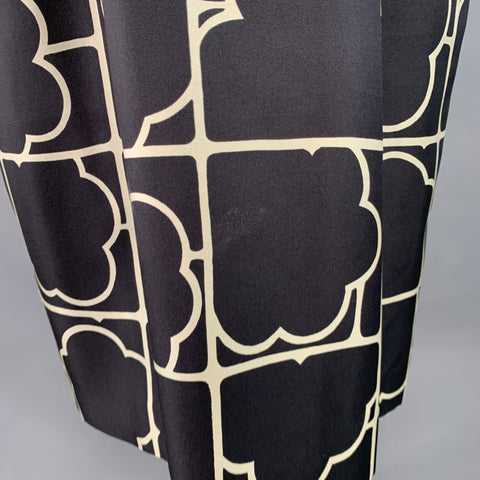 BARNEY'S NEW YORK Size 4 Navy White Silk Twill Geometric Belted Shirt Dress