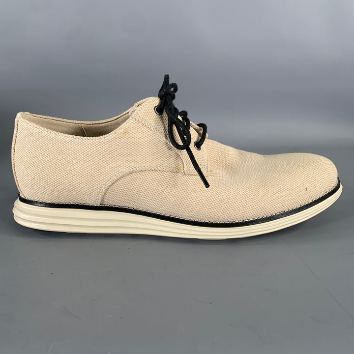 COLE HAAN Size 10.5 Cream Black Textured Sneakers