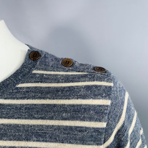 J.CREW Size L Grey Cream Stripe Wool Alpaca Crew Neck Pullover