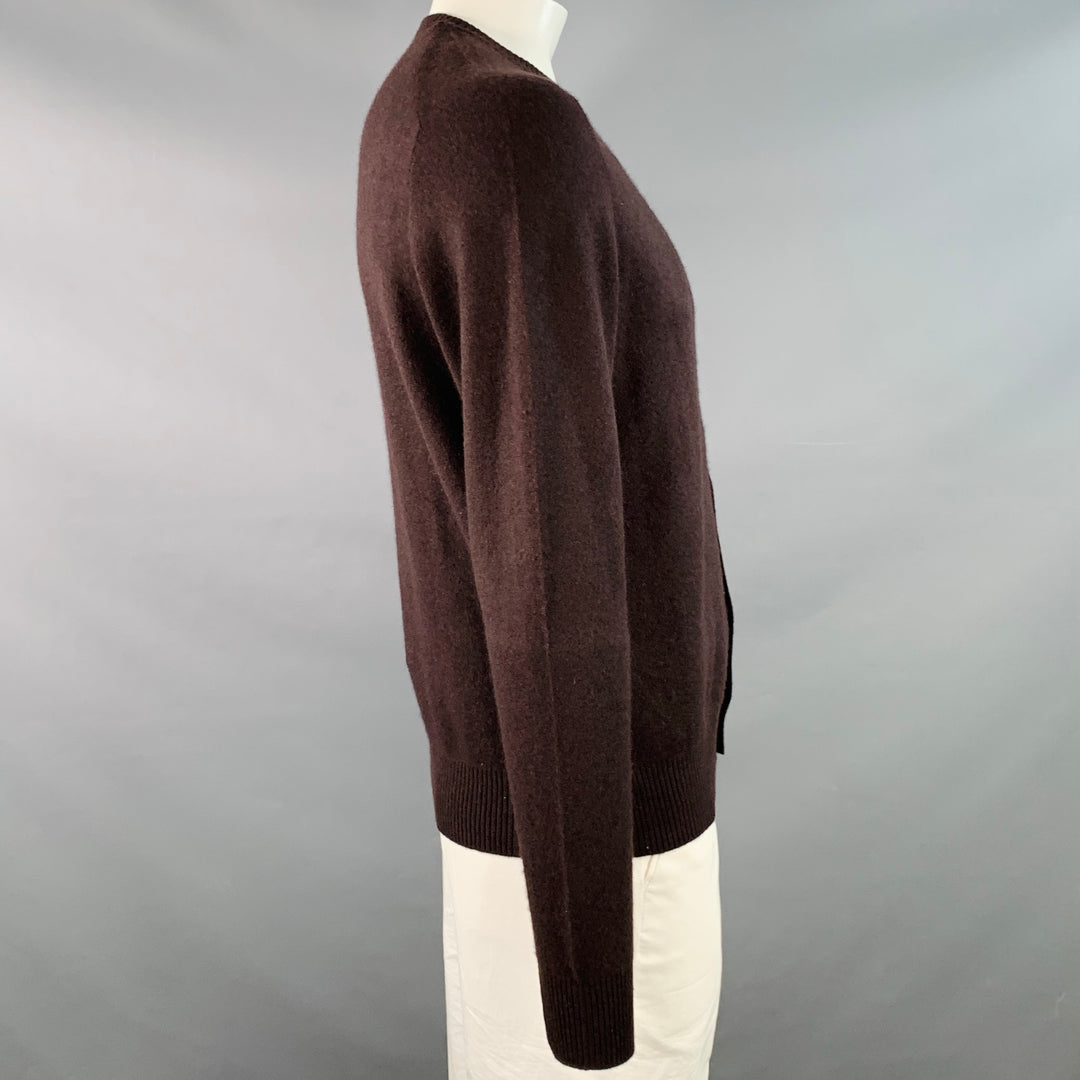 PRADA Size L Brown Knit Cashmere Blend Crew Neck Cardigan
