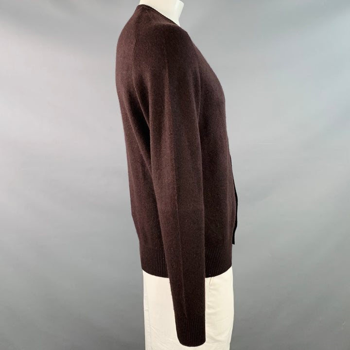 PRADA Size L Brown Knit Cashmere Blend Crew Neck Cardigan