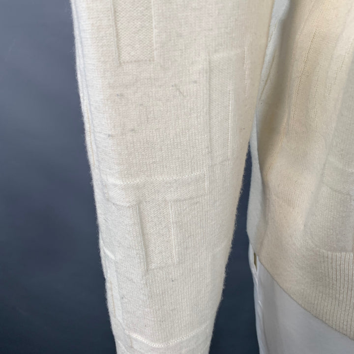 MR TURK Size XL Cream Monogram Merino Wool Crew Neck Pullover