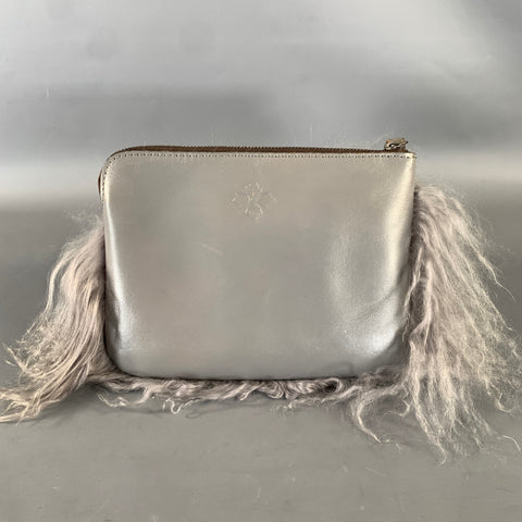 PATRICIA NASH Grey Light Grey Mongolian Lamb Leather Clutch