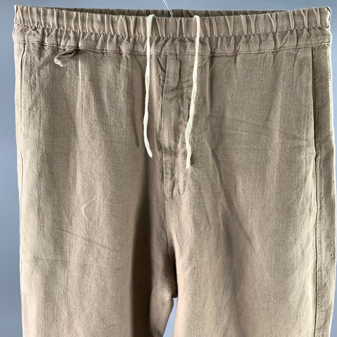 BY WALID Size S Khaki Woven Linen Elastic Waistband Shorts