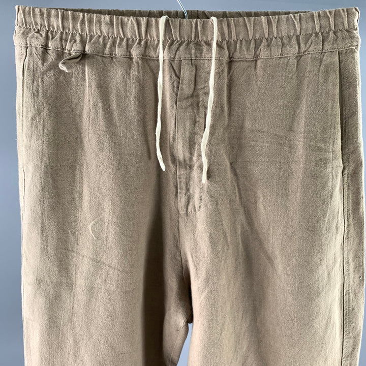 BY WALID Size S Khaki Woven Linen Elastic Waistband Shorts