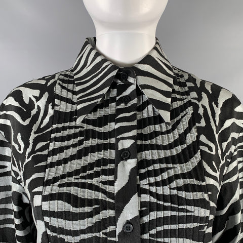 PRABAL GURUNG Size S Black Silver Animal Print Long Shirt