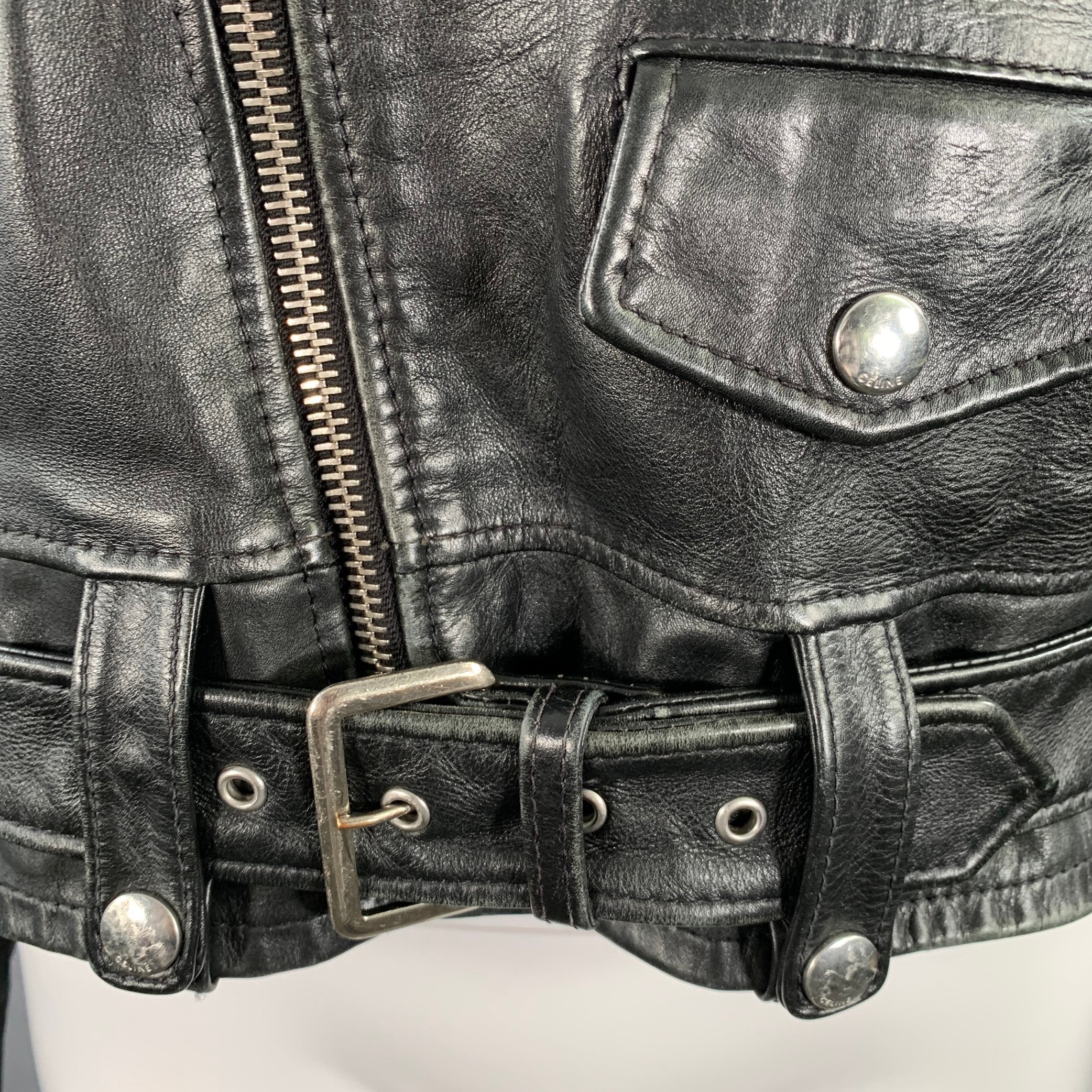 CELINE SS19 Size 4 Hedi Slimane Black Silver Calf Leather