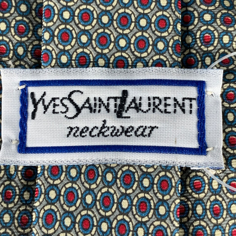 YVES SAINT LAURENT Blue Red Circles Silk Tie