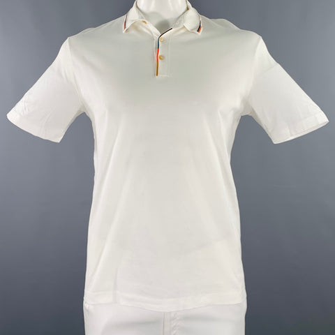 PAUL SMITH Size L White Multi Color Cotton Contrast Trim Polo