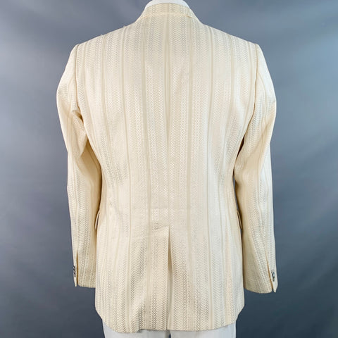 ROBERTO CAVALLI Size 44 Cream Silver Geometric Cotton Blend Jacquard Sport Coat