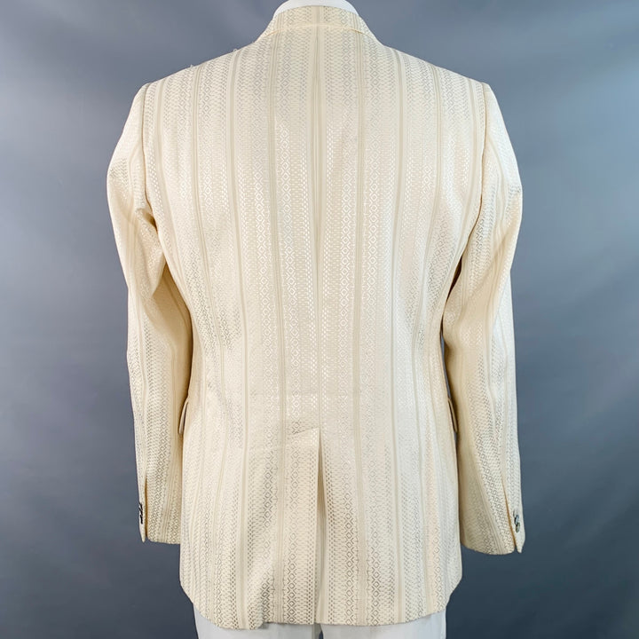 ROBERTO CAVALLI Size 44 Cream Silver Geometric Cotton Blend Jacquard Sport Coat