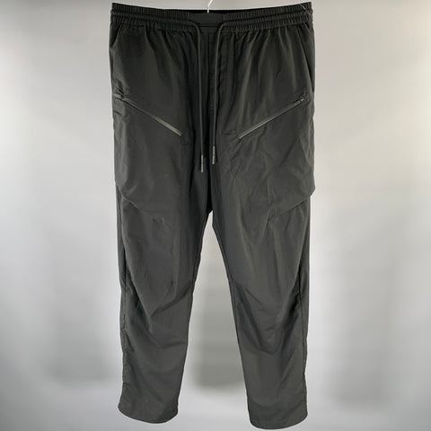 VOLLEBAK Size L Black Wool Blend Elastic Waistband Casual Pants