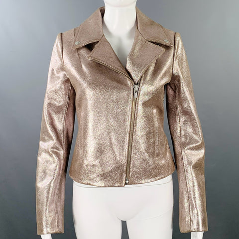VEDA Size S Gold Rose Metallic Leather Biker Jacket