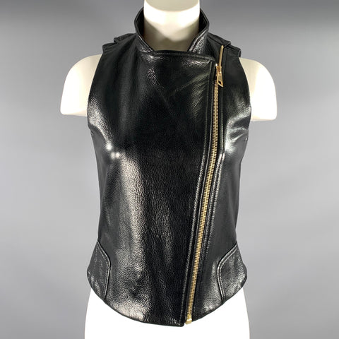 LANVIN Size M Black Leather Deer Skin Moto Racer Vest