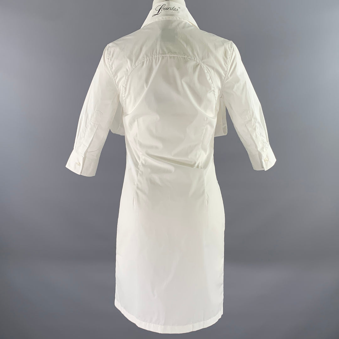 LOURDES Size S White Cotton Button Up Knee-Length Dress