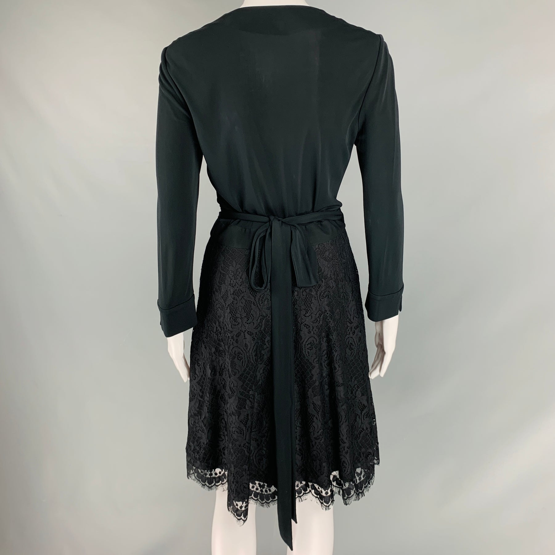 DIANE VON FURSTENBERG Size 4 Black Nylon Lace Wrap Dress Sui Generis Designer Consignment DIANE VON FURSTENBERG Size 4 Black Nylon Lace Wrap Dress Sui Generis Designer Consignment